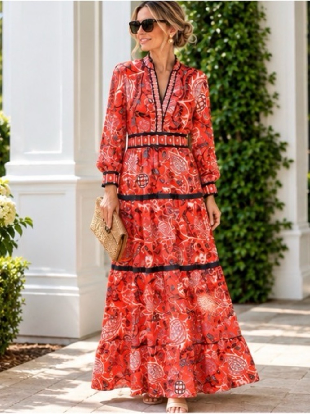 CK Bradley Navielle Maxi Dress S Red Paisley Farm Rio Tuckernuck Resort